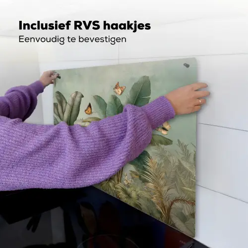 Tropisch bladerdek - Vlinders - groen - Bruin Inductie beschemer met haakjes middel -ky-ophangen-nl