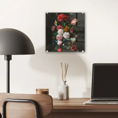 Stilleven met bloemen in een glazen vaas - Schilderij van Jan Davidsz. de Heem plexiglas 5mm klein -sfeer6