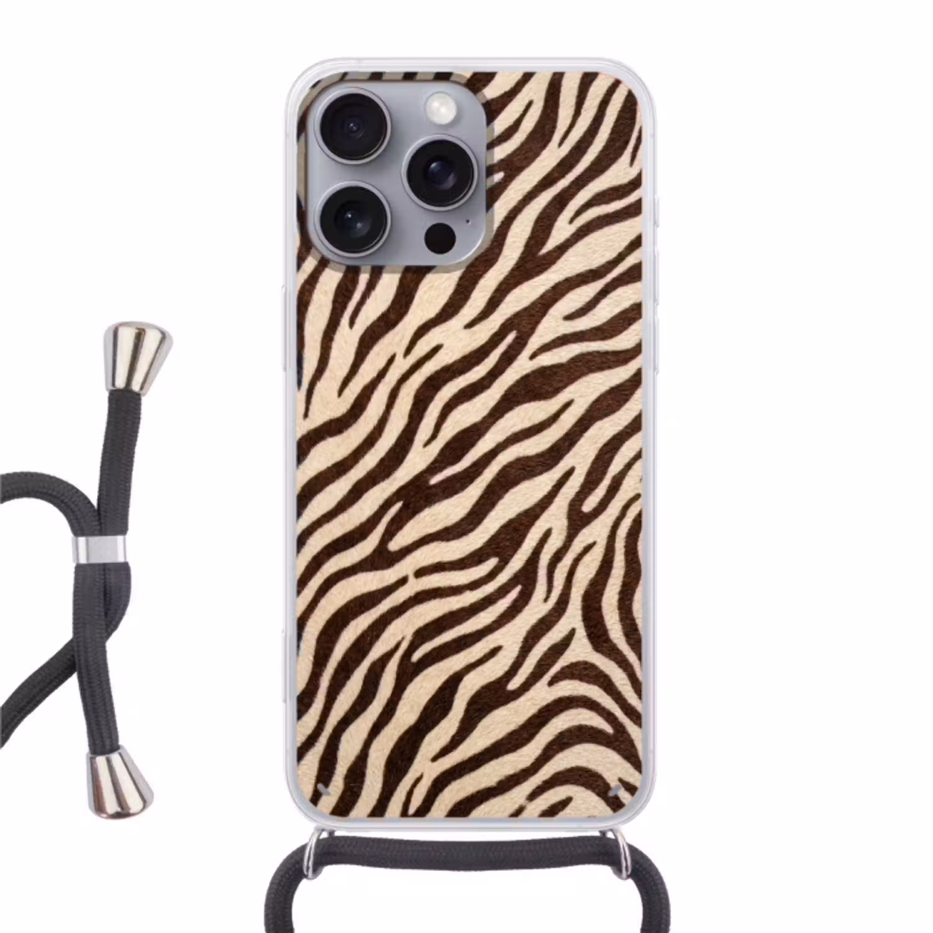 Zebra - Strepen - Bruin Hoesje iPhone 16 Pro Max met koord klein -3d
