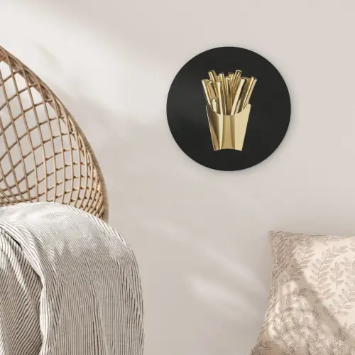 Friet - Goud - Chrome - Eten Akoestische PET Vilt - Rond klein -sfeer4