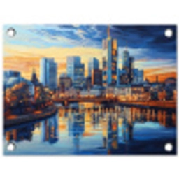 Zonsondergang Frankfurt - Stad - Skyline - Water tuinposter los doek klein -3d
