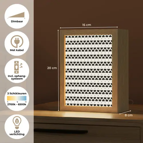Harten - Lijn - Wit - Zwart Light Box met kabel (Tafellamp) klein 925 -USP_NL