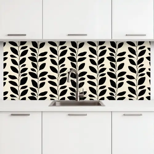 Botanisch - Dessin - Zwart - Beige keuken achterwand 2 middel 871 -3d