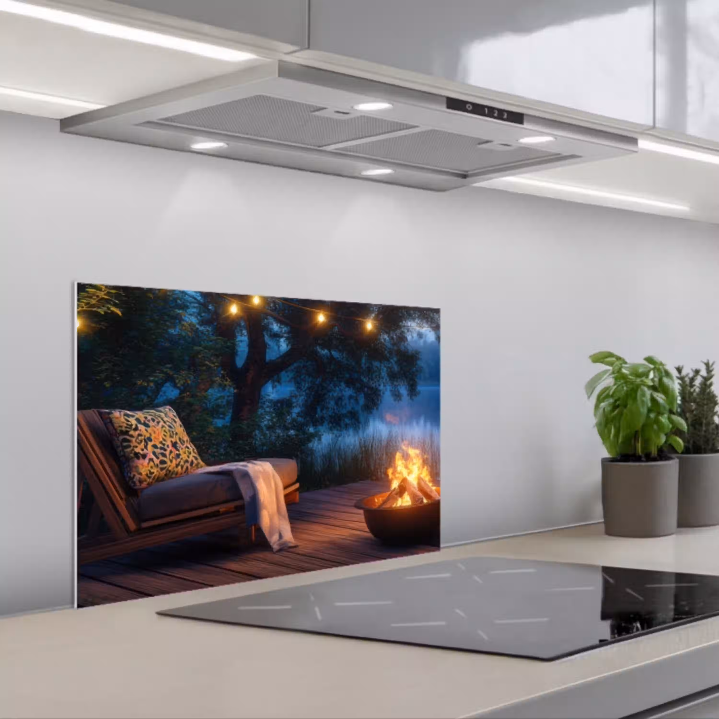 Kampvuur - Meer - Avondlicht keuken achterwand spatscherm klein -3d_schuin