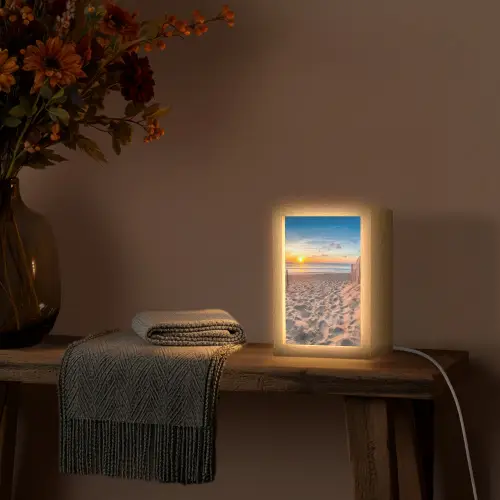Duinen - Zonsondergang - Strand - Zee - Horizon Light Box met kabel (Tafellamp) klein -sfeer4