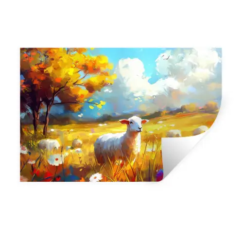 Schaap - Weide - Bloemen Muursticker klein -3d