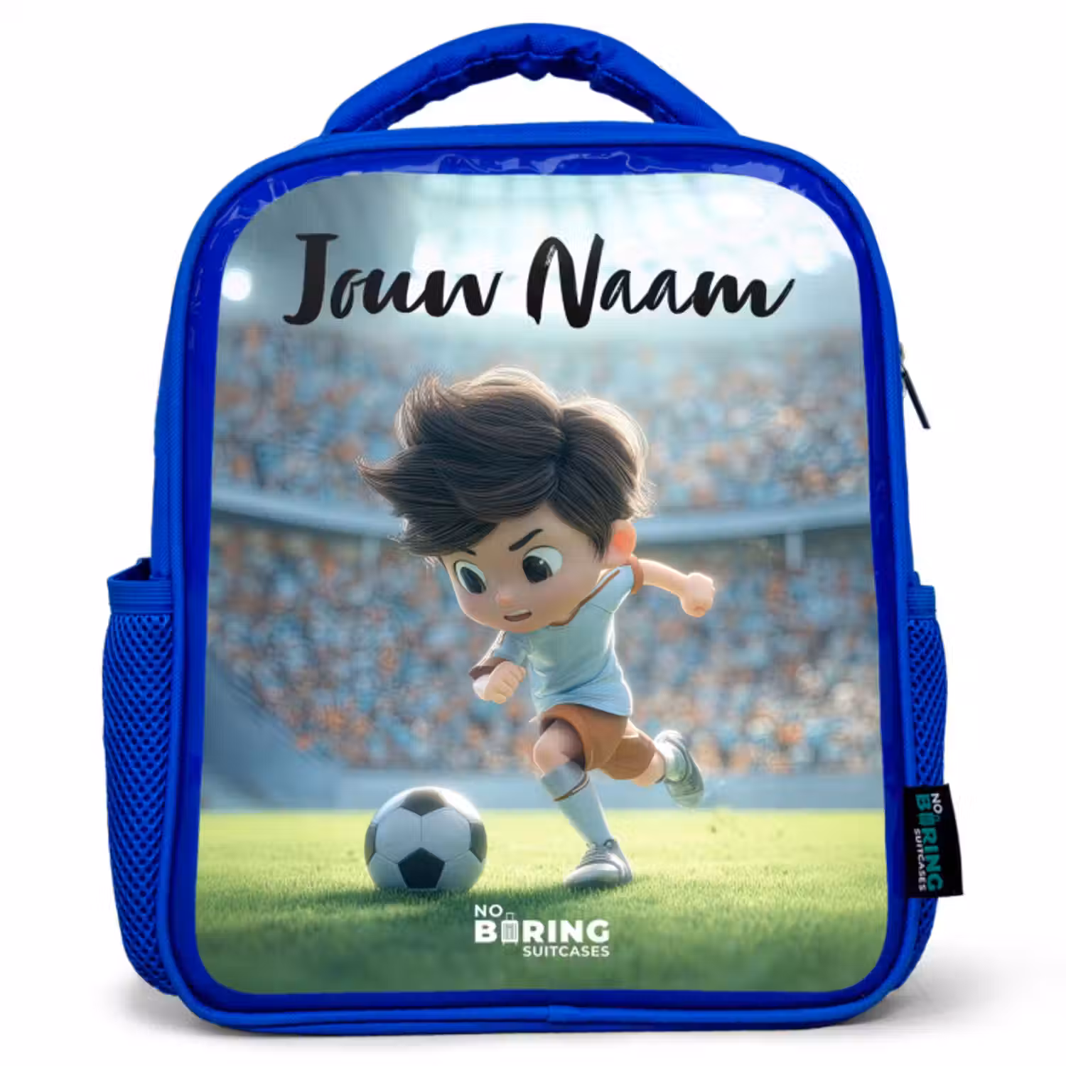 Kinderrugzak met naam - Blauw - Jongen - Voetbal - Stadion - Zonlicht