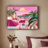 Stad - Roze - Palmbomen Textielframe zwart klein -sfeer1
