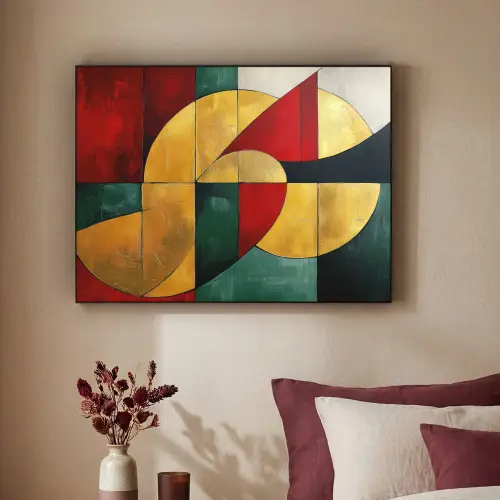 Abstract - Kerst - Goud - Rood - Groen Textielframe zwart klein -sfeer1