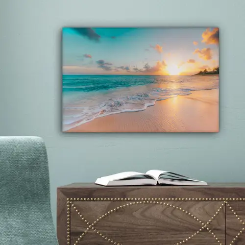 Zonsondergang - Strand - Zee - Zomer - Blauw canvas 2cm klein -sfeer4