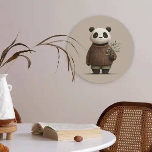 Panda - Blauwe bloemen - Zachtheid Akoestische PET Vilt - Rond klein -sfeer3
