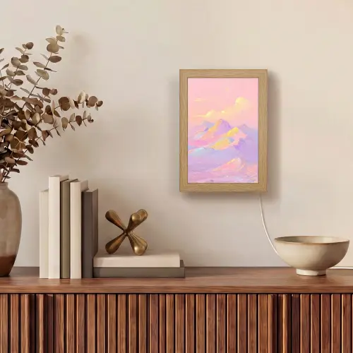 Bergtoppen - Wolken - Dromerig Light Box met kabel (Tafellamp) klein -sfeer2
