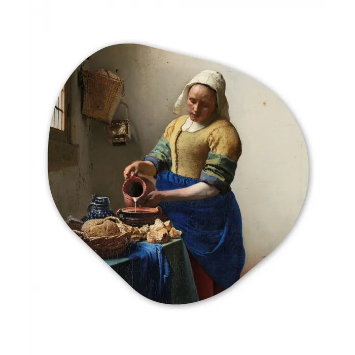 Het melkmeisje - Schilderij van Johannes Vermeer Wandcirkel Organisch Forex 3mm klein -3d