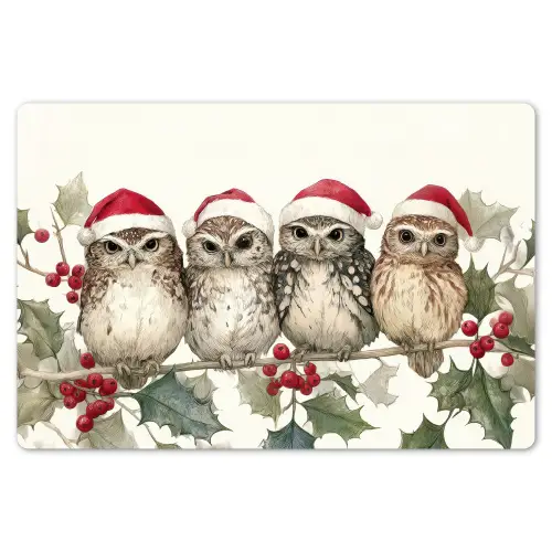 Uilen - Tak - Hulstblaadjes - Kerstmuts Placemat vinyl groot -zzsfeer1_Kitchenyeah-website