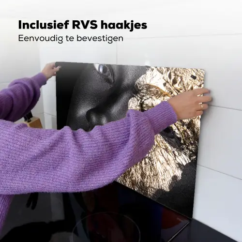 Vrouw - Goud - Zwart - Verf - Luxe Inductie beschemer met haakjes klein -ky-ophangen-nl