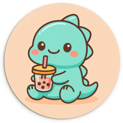 Dino - Boba - kawaii - Oranje Wandcirkel kunststof plaat 5mm dik klein -3d
