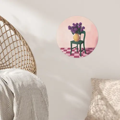 Stoel - Vaas - Bloemen - Geblokt Wandcirkel behangsticker klein -sfeer4