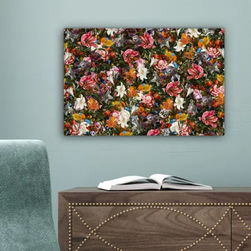 Bloemen - Vlinder - Design - Kunst - Abstract - Schilderij - Oude meesters canvas 2cm klein -sfeer4