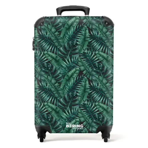Palm bladeren monstera donker patroon NBS - Handbagage koffer - Volwassenen Unisex middel -productfoto_recht