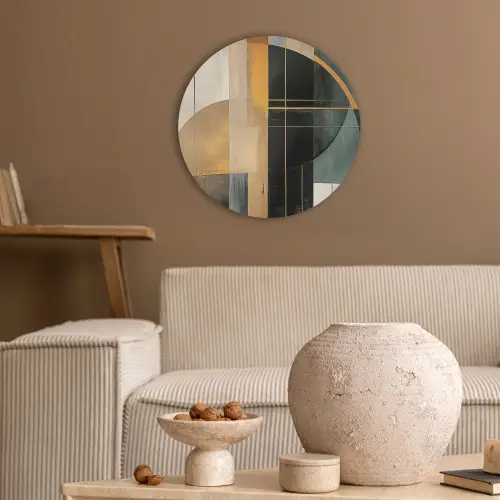 Abstract - Goud - Brons - Groen - Vormen - Modern Akoestische PET Vilt - Rond klein -sfeer1