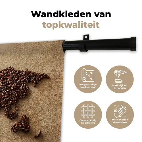 Wereldkaart - Zandkleur - Koffiebonen Wandkleed katoen klein -sfeer2