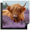 Schotse hooglander - Bloemen - Paars - Lavendel Inductie beschermer vinyl 3mm middel -3d