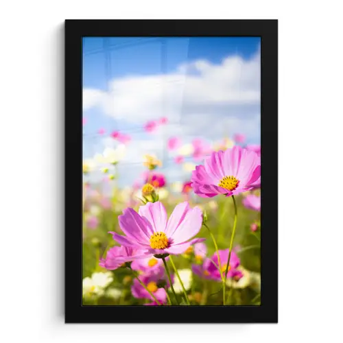 Bloemen - Wei - Paars - Gras - Wit - Wolken - Blauw fotolijst zwart zonder passe partout klein -3d