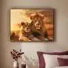 Leeuwen - Zonsondergang - Afrika - Savanne - Dieren Textielframe zwart klein -sfeer1