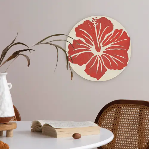 Rode hibiscusbloem - Textuur achtergrond - Beige Akoestische PET Vilt - Rond klein -sfeer3