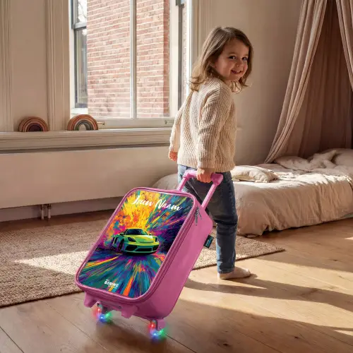 Sportauto - Groen - Verfstrepen - Kleuren Kinderkoffer - Roze klein -sfeer1