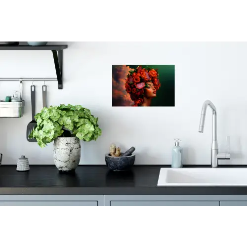 Vrouw - Drankenfruit - Rozen Muursticker klein -keuken
