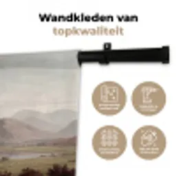 Berglandschap - Meer - Bergen - Vallei - Klassiek Wandkleed katoen middel -sfeer2