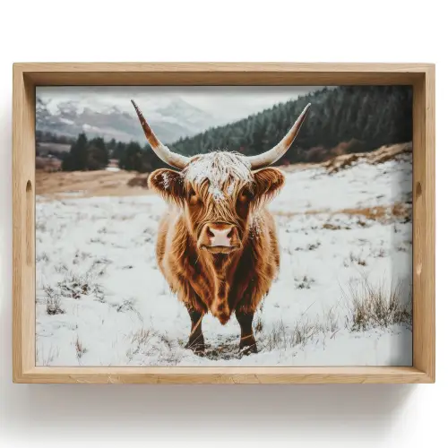 Schotse Hooglander - Landschap - Sneeuw - Bergen - Winter Dienblad Rechthoek middel -z3d_shopping