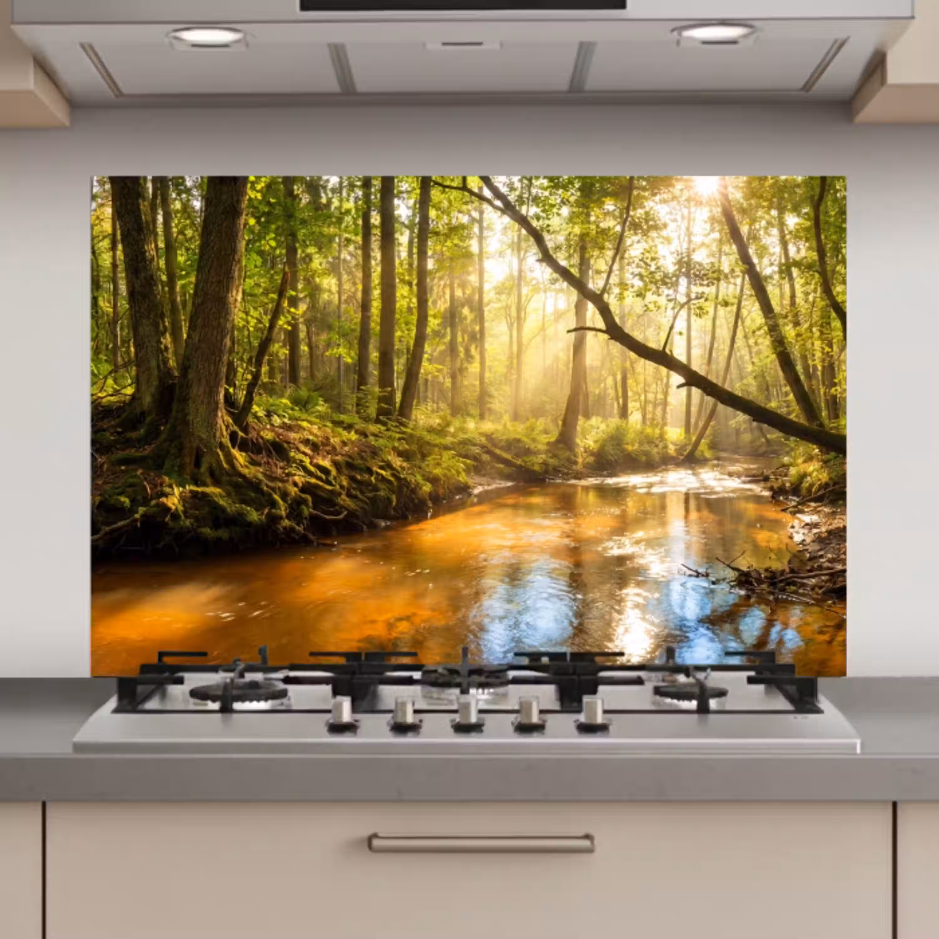 Bos - Beek - Zonlicht - Natuur - Groen keuken achterwand spatscherm klein -3d_website