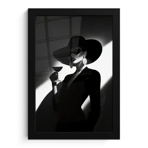 Vrouw - Wijn - Chic fotolijst zwart zonder passe partout klein -3d