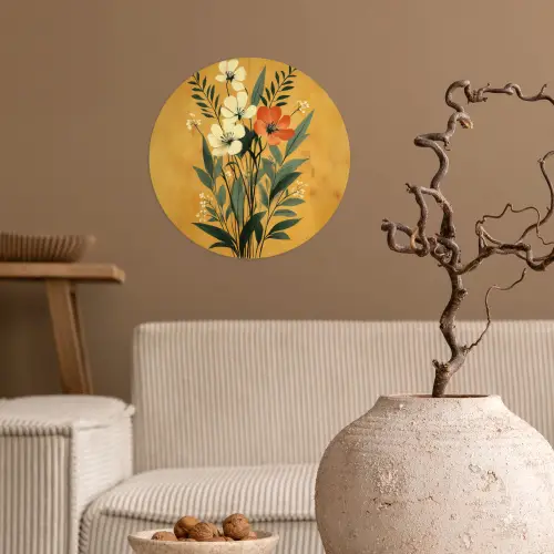 Bladeren - Boeket - Bloemen - Geel Wandcirkel behangsticker klein -sfeer1