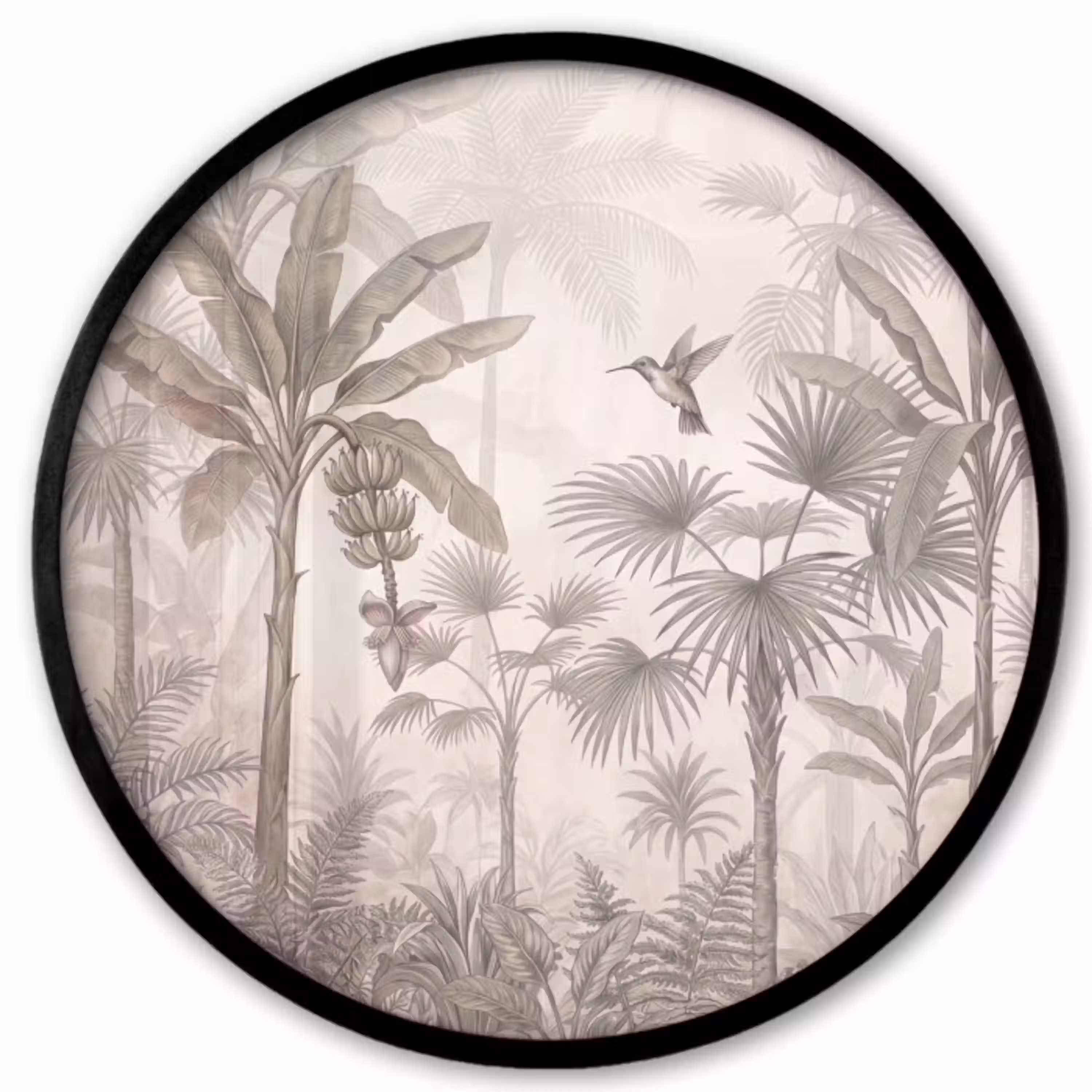 Jungle - Banenboom - Kolibrie - Beige Fotolijst rond zonder passe partout klein -3d
