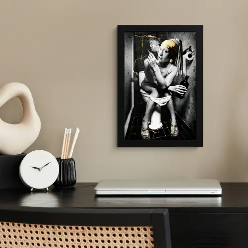 Marmerlook - Meisje met de parel - Sigaretten - Toilet - Goud - Kunst - Oude meesters fotolijst zwart zonder passe partout klein -sfeer1