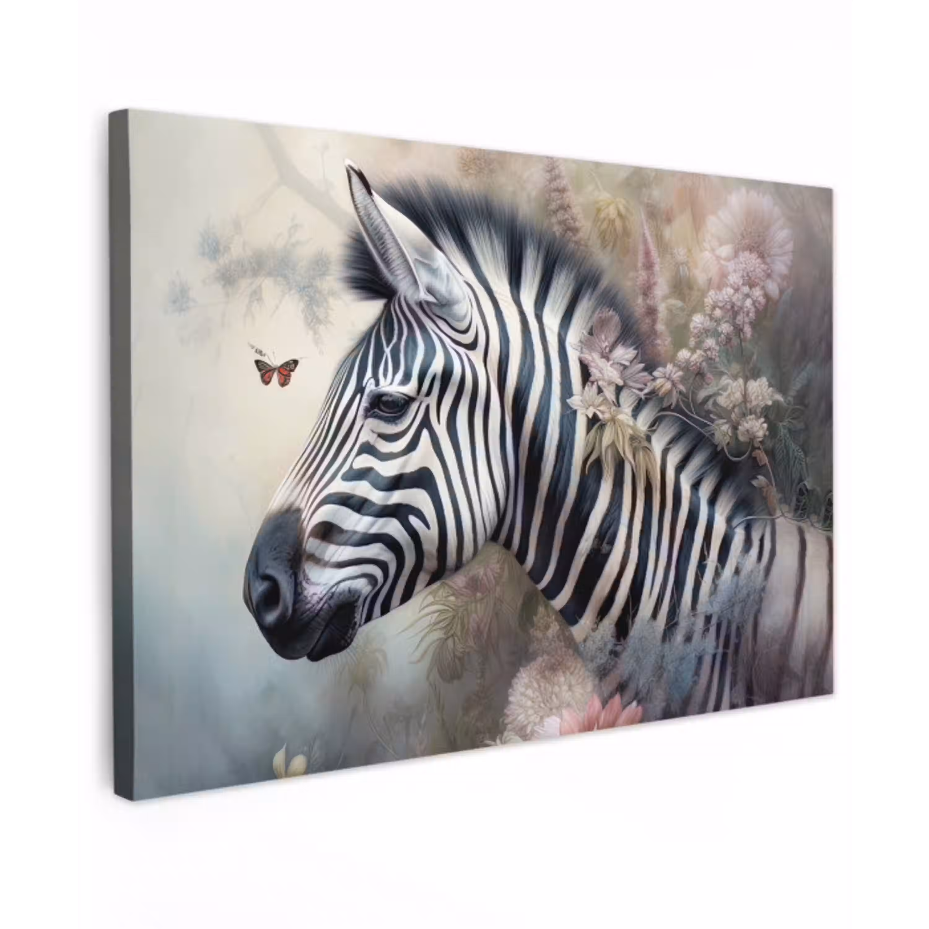 Zebra - Wilde dieren - Vlinder - Bloemen canvas 2cm klein -z3d