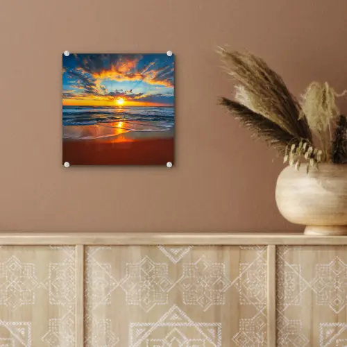 Zee - Zonsondergang - Strand - Wolken - Oranje plexiglas 5mm klein -sfeer5