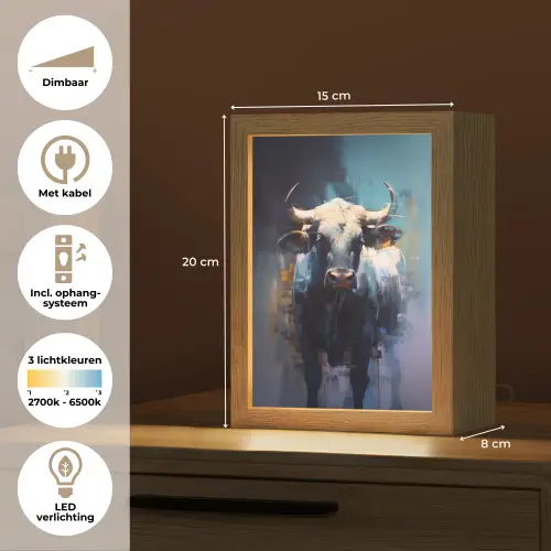 Stier - Zwart - Abstract - Horens Light Box met kabel (Tafellamp) klein -USP_NL