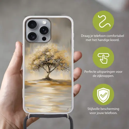 Schilderij - Boom - Abstract - Bladeren Hoesje iPhone 16 Pro Max met koord klein -sfeer2_NL