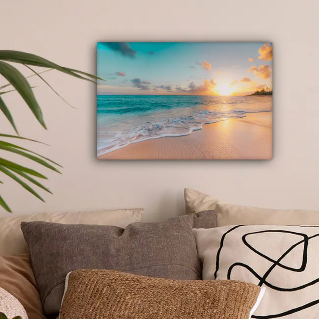 Zonsondergang - Strand - Zee - Zomer - Blauw canvas 2cm klein -sfeer1