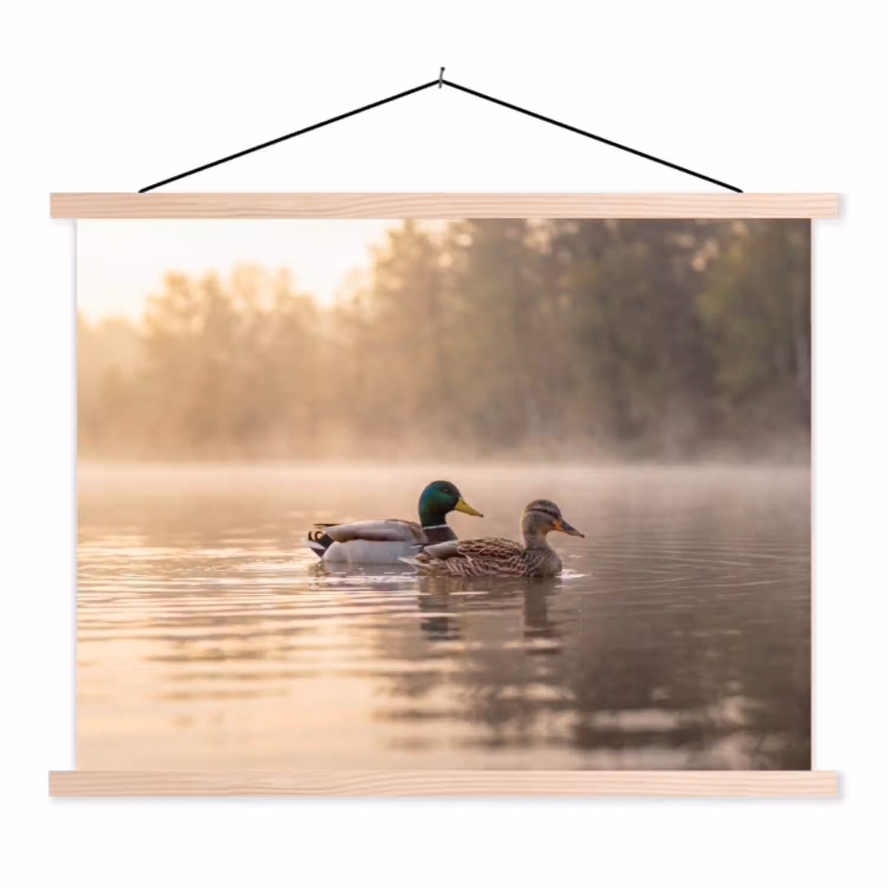 Eenden - Water - Mist - Natuur textielposter latten blank klein -3d