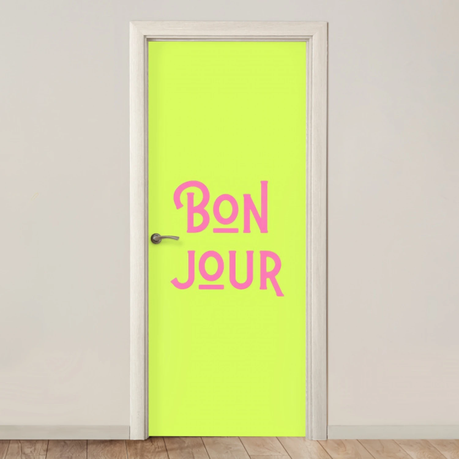 Groen - Roze bonjour - art-deco deurposter klein -3d_beige
