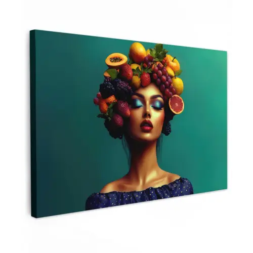 Vrouw - Hoodtooi - Tropisch - Fruit - Druiven Tuinposter op houten frame 2 cm dik klein -3d