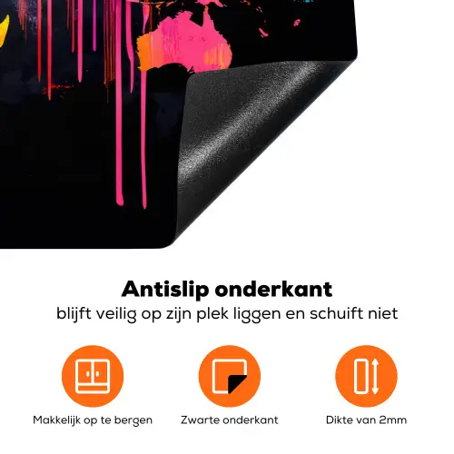 Wereldkaart - Verf - Kleurrijk - Graffiti - Wereld Inductie beschermer vinyl 3mm klein -zzzzzzz-td-onderkant