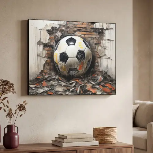 Voetbal - Muur - Zwart - Wit Textielframe zwart klein -sfeer3