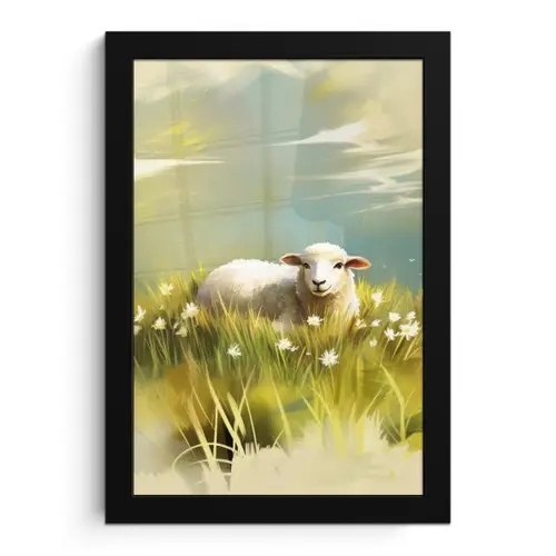 Schaap - Weide - Groen fotolijst zwart zonder passe partout klein -3d