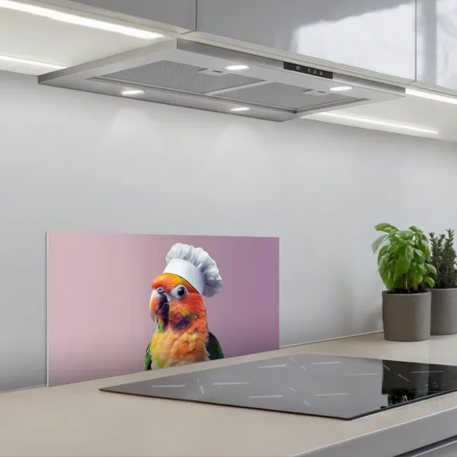 Papegaai - Koksmuts - Nieuwsgierig - Vogel keuken achterwand spatscherm klein -3d_schuin